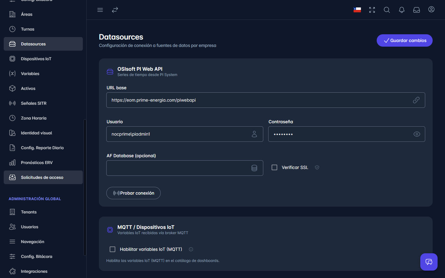 Configuración de la integración con OSIsoft PI Web API